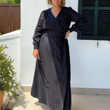 Linen Wrap Dress Black