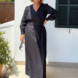 Linen Wrap Dress Black